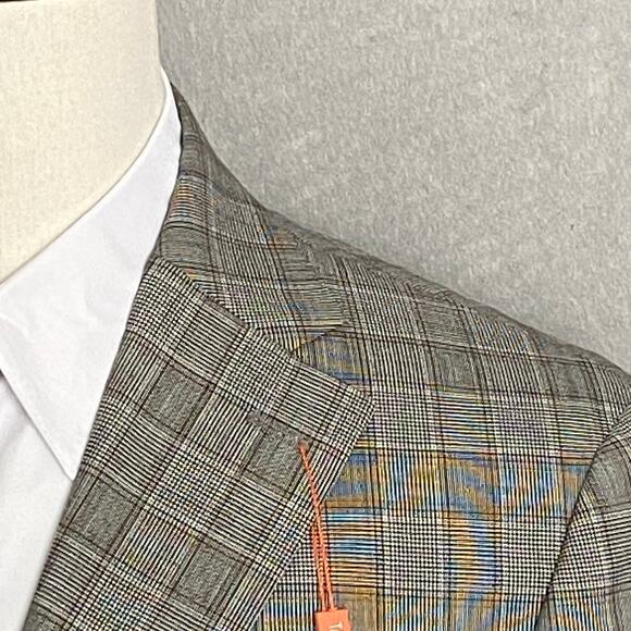 Tallia Men's 44 Short Suit Jacket Stretch Wool Blend Cream/Brown Plaid NEW - Picture 5 of 10